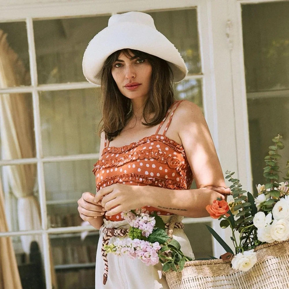 Anthropologie Bl^nk London Rust Ruffled Polka Dot Tank Camisole Size Medium M - Picture 6 of 11